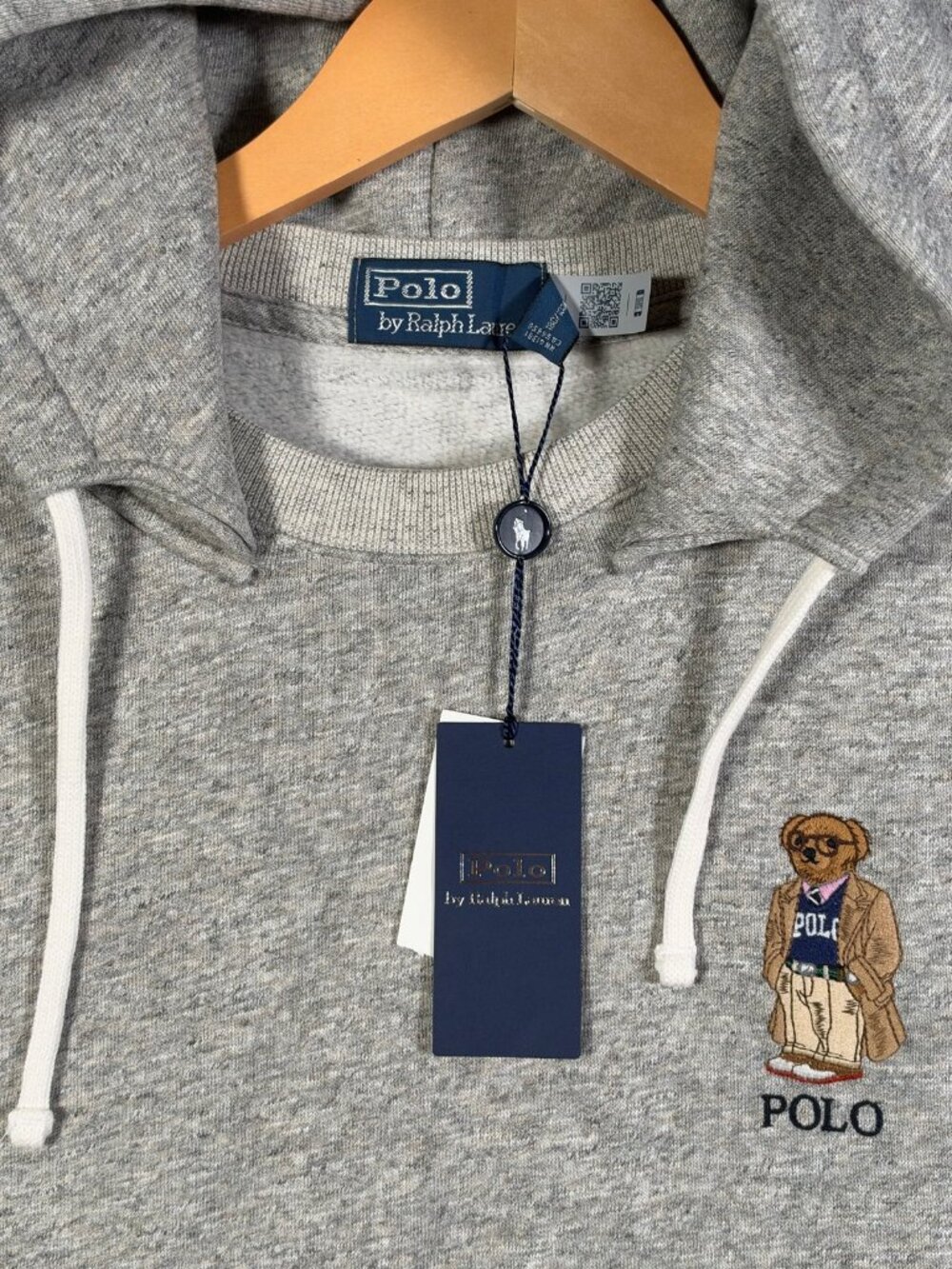 Polo Ralph Lauren Hoodie Mens L Gray Heritage Bear Fleece Pullover Sweatshirt Z